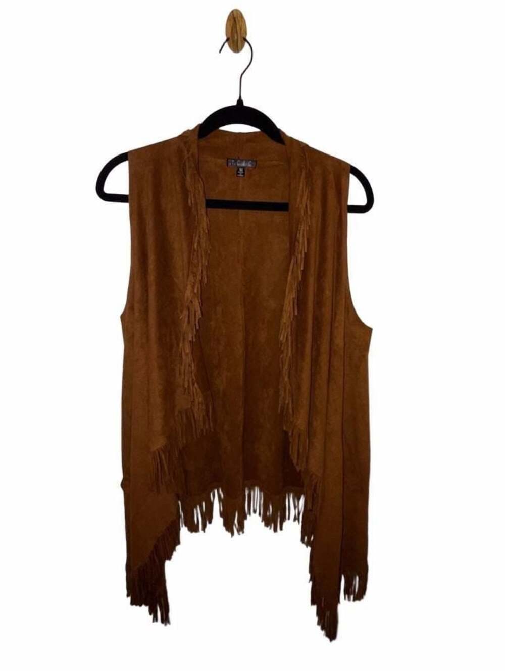 TCEC Western Women's Brown Faux Suede Fringe Open Front Vest Size M